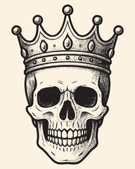 Skull King with Crown Illustration Pirate Skull Logo – Vintage Skull with Swords Vector Art