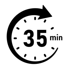 35 Minute stopwatch or timer icon. 35 Minutes clock face countdown