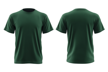 Green t-shirt mockup back and front view isolated on white background for brand presentation and design