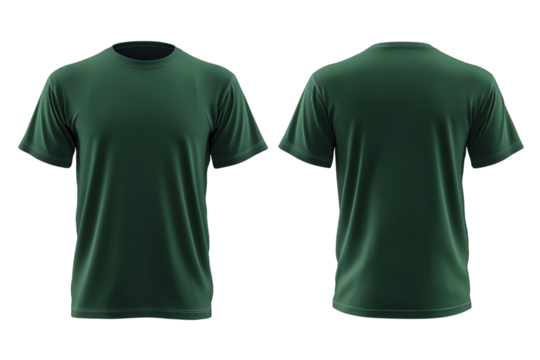 Green t-shirt mockup back and front view isolated on white background for brand presentation and design