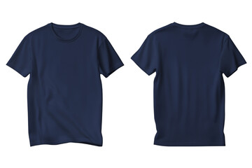 Classic blue t-shirt mockup back and front view isolated on white background for brand presentation and design