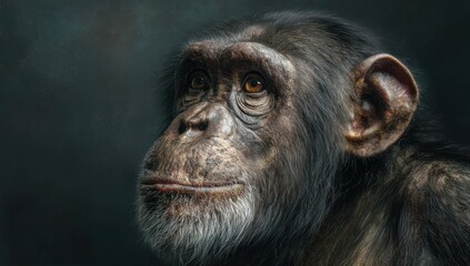 Contemplative Chimpanzee Portrait - A Close-Up of Wisdom and Experience.