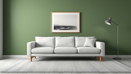 Contemporary living space with a green accent wall, modern furniture, and uncluttered aesthetic.