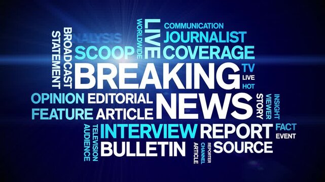 Breaking News animated word cloud-text design animation tag kinetic typography seamless loop.