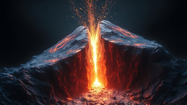Glowing crystal tectonic plates collide, sending fractal shockwaves in slow motion.