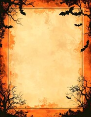 Retro vintage Halloween poster background with faded orange sepia tones and aged paper texture