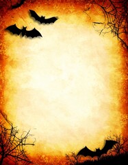 Retro vintage Halloween poster background with faded orange sepia tones and aged paper texture