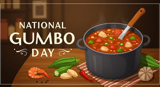 National gumbo day vector illustration, soup