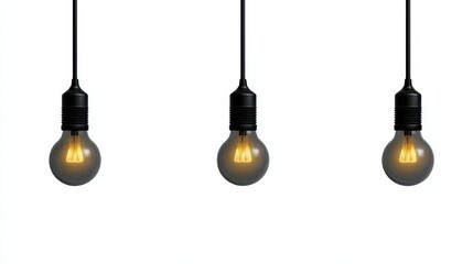 Naklejka premium Three light bulbs hanging from ceiling illuminated light bulbs suspended from ceiling creating glow and atmosphere