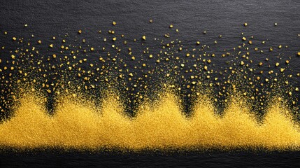 Radiant gold glitter effect against deep black background close up of golden sparkling dust creating a vibrant festive texture on a dark canvas