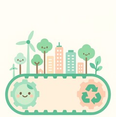 Cute Eco City Banner with Recycling Gear