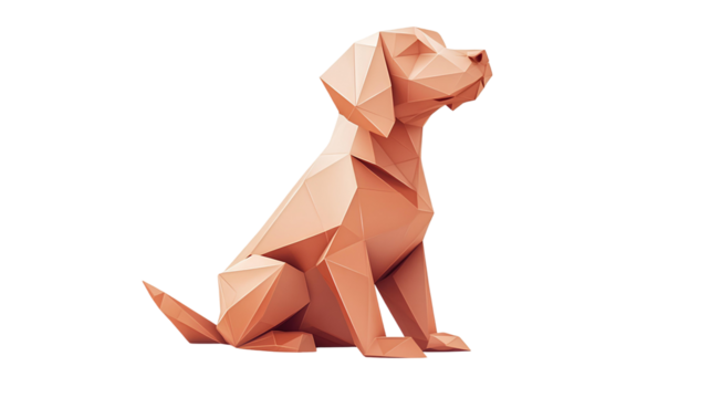 Low poly dog isolated on a transparent background. 3d rendering.