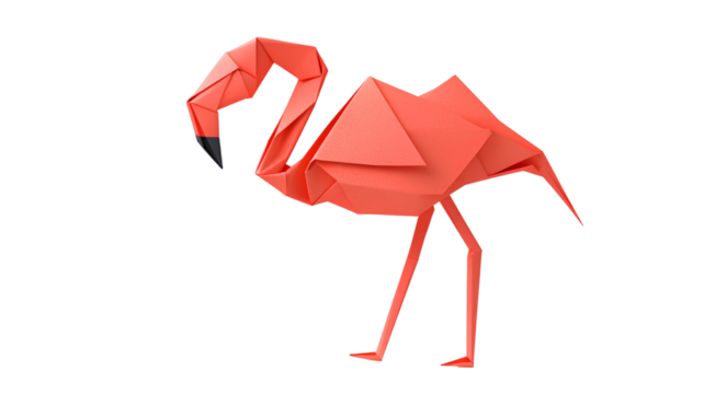 Origami flamingo isolated on transparent background