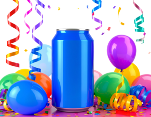  Festive Soda Can Mockup with Confetti and Party Props, Celebration PNG