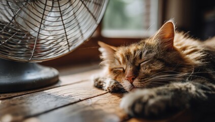 Cozy Cat Nap - A Tabbys Serene Slumber by the Fan.