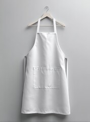 Blank white apron on a light beige hanger