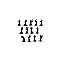 Halloween zombie hands. Creepy zombie crooked lambs stick out of graveyard ground vector set. Zombie hands silhouette silhouette vector.