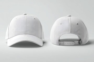 Two views of a plain white baseball cap