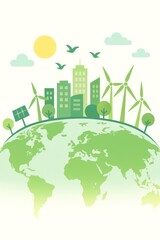 Green Energy City on Earth Globe