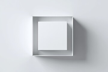 A square white box set within a slightly larger, recessed square frame, both on a plain white background.  Clean, minimalist design