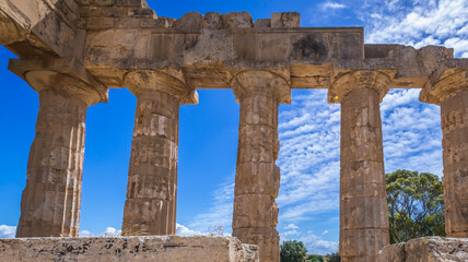 Columns of Hera Temple in Selinunte ancient city on Sicily Island, Italy
