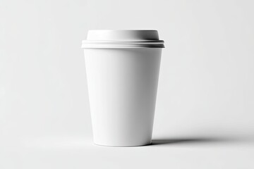 Blank white disposable coffee cup on a white background