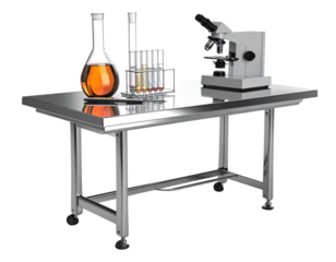  Modern Stainless Steel Lab Folding Table with Scientific Equipment, PNG