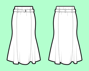 Graceful Fishtail Skirt: Fashion Flat Sketch Template