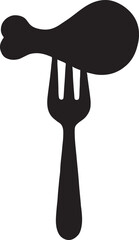Silhouette wing held by a fork icon, bold vector design perfect for food, cafe, and grill themes.