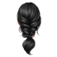 Fototapeta premium A person with beautiful black hair is braided in a fishtail style