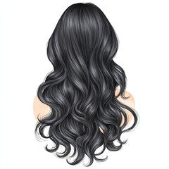 A woman with long, dark, flowing hair, viewed from the back