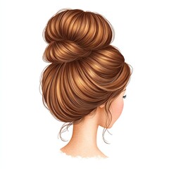 a woman with stylish, eye-catching hairdo and her back is facing. This is a close-up portrait style art featuring a woman with brown hair styled in a bun and her head is turned to the left side 