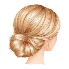 A delicate watercolor painting of a woman's elegant hairstyle, showcasing the back of her head and neck