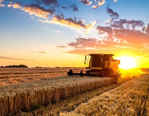 Fototapeta premium Harvester at sunset