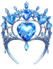 Elegant Silver Tiara with Blue Heart Shaped Gemstones for Special Occasions on Transparent,clipart, cut out, no background ,PNG die-cut for advertising