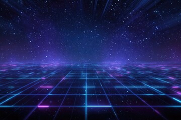 Abstract digital rendering showing a grid over a background of a starry night scene
