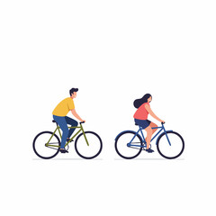 Fototapeta premium Flat Illustration Couple Riding Bicycle Enjoying Outdoor Activity Together