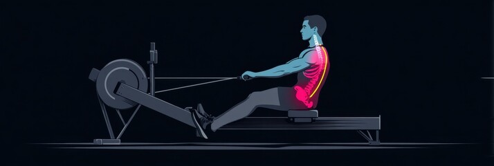 Individual is engaged in a rowing workout at a contemporary gym, demonstrating proper form and technique for effective strength training.