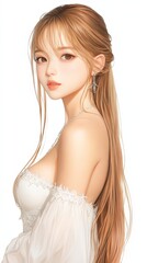 Elegant Woman with Long Hair in Dreamy Art Style and Soft Colors
