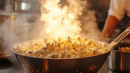 Enjoy freshly popped, steaming popcorn perfect for movie nights, stadium events, or a delicious snack at home, evoking feelings of comfort and nostalgia, ideal for family and friends
