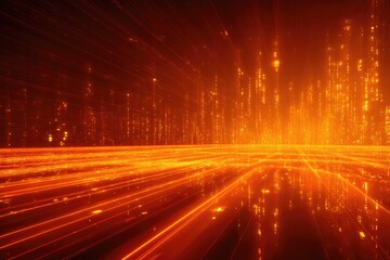 Abstract digital illustration of glowing orange lines forming a futuristic city