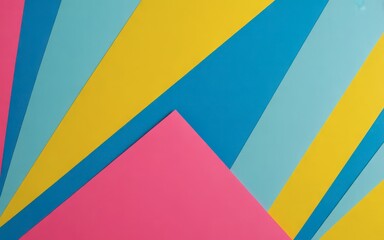 Obraz premium Vibrant geometric abstract background with diagonal stripes and triangles in pink yellow and blue