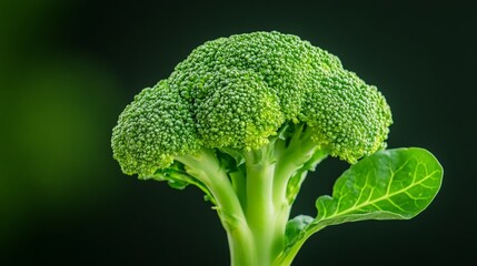 Fresh Broccoli with Leaf Against a Dark Background in High Definition