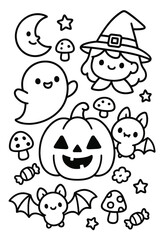 Halloween cartoon character set illustration for kids and animals