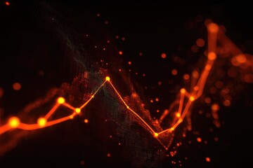 A dynamic abstract graphic of data visualization, with glowing orange lines and dots on a dark background