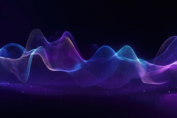 Abstract digital wave form with glowing particles and gradient colors in dark blue space