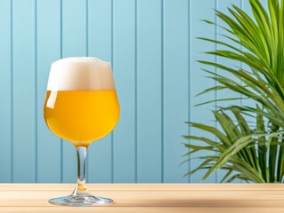 Bright Pilsner Beer in Elegant Glass with Vibrant Blue Background
