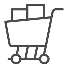 Shopping cart line icon, black friday concept. Vector graphics. Consumer trolley for boxes and goods, shopping sign on white background, outline style icon for mobile or web design.