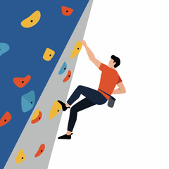 Minimalist Flat Illustration of Person Climbing Indoor Wall Sport Activity