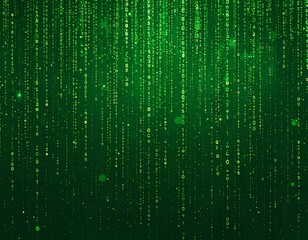 Abstract digital rain of green binary code